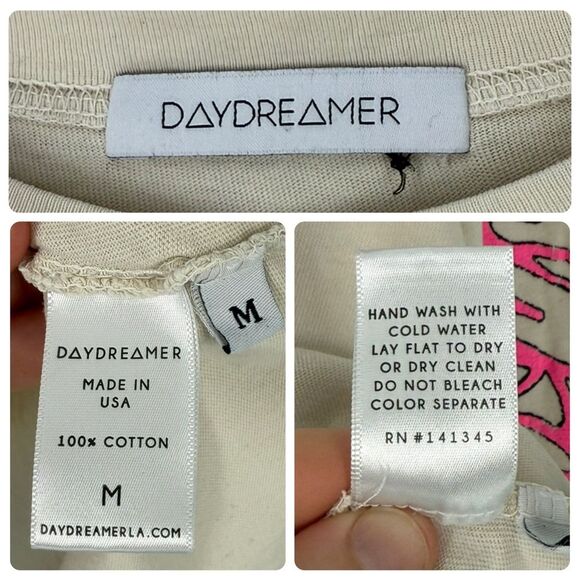 Daydreamer Cali Palms Crop Long Sleeve Neon Graphic Print Tee in Beige | Medium - Picture 7 of 8